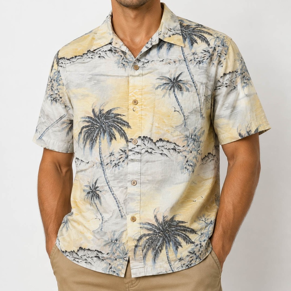 Cooke Street Honolulu Mens Large Hawaiian Shirt Palm Tree Tropical Cotton 0510